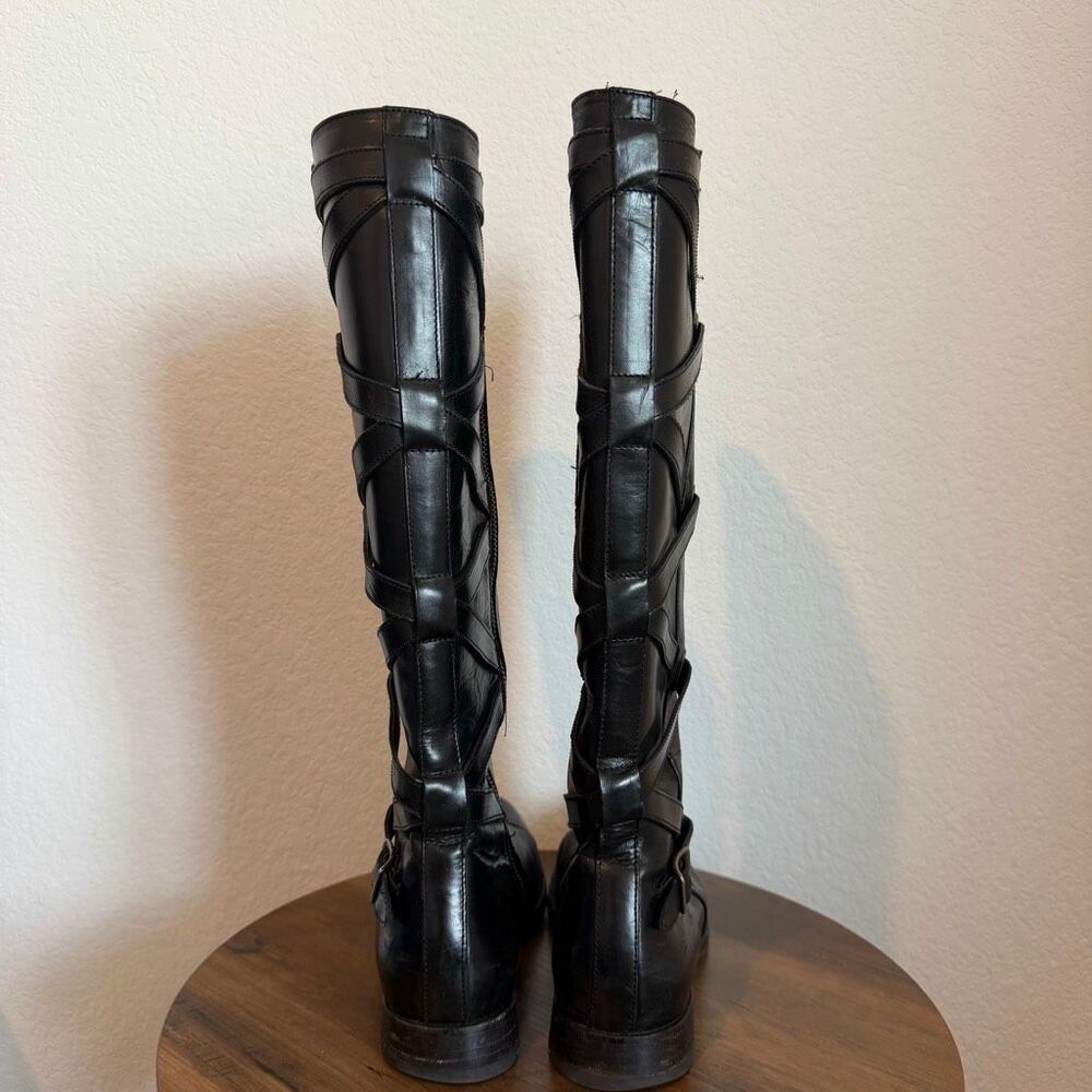 FRYE Black Leather Jordan Criss-Cross Strappy Tall Riding Boots Women's Size 6 - Picture 8 of 13